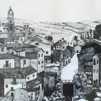 Giuseppe Signorile, “Paesaggio lucano” (china su carta, 30x20, 1967)