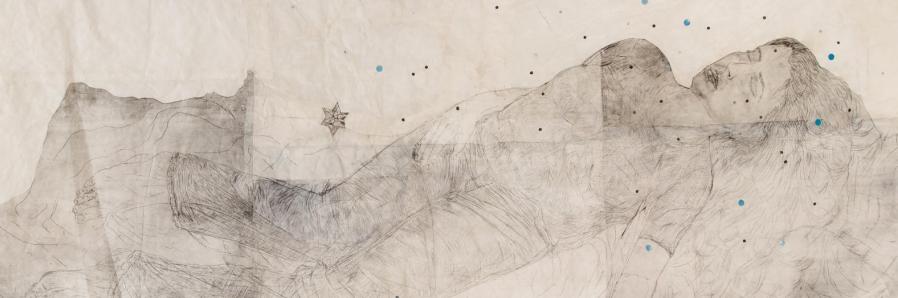 Kiki Smith, Lying on Clouds, 2016, olio e pastello su carta, 220 x 188 cm