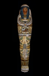 The Mummy of Nesperennub in its cartonage case, Thebes 1069 - 715 bc, h 173 cm, British Museum