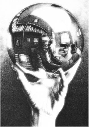 Maurits Cornelis Escher, Mano con sfera riflettente, 1935, litografia 31x21,3 cm - Collezione privata All M.C. Escher works 