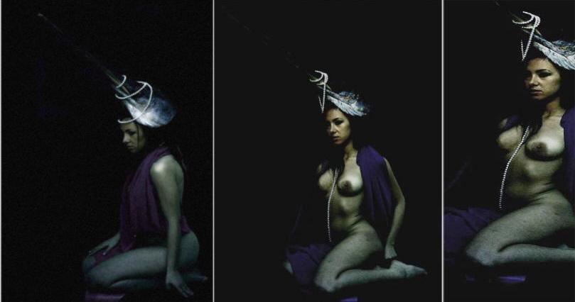 Un trittico fotografico che riporta un lavoro dell'artista napoletana Noemi Montanaro, "La Sirena Partenope"