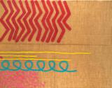 Giorgio Griffa, Tre linee con arabesco n.74, 1991, acrilico su tela, 106x137 cm
