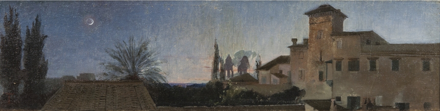 Federico Faruffini, Villa Malta al tramonto, 1867, olio su tela, 15 x 60, collezione privata