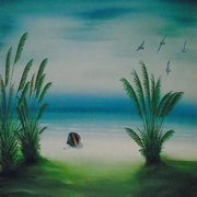 Alessandro Nesta, La spiaggia, acrilici su tela, cm 50 x 97 - 1992