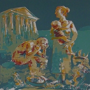 Autore sconosciuto, Rovine e disperazione, serigrafia, cm 44 x 35