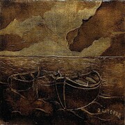 Olindo Latorre, Paesaggio_1, bitumina si foglia oro, cm 10 x 14,5