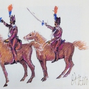 Aldo Citelli, Carabinieri a cavallo, Pennarelli su carta, cm 16,5 x 20,5