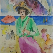 Giuseppe Signorile, Passeggiata in spiaggia, Acquerello, cm 19,5 x 14 - 1989