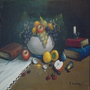 F. Sciltian, Natura morta, olio su tela, cm 60 x 80