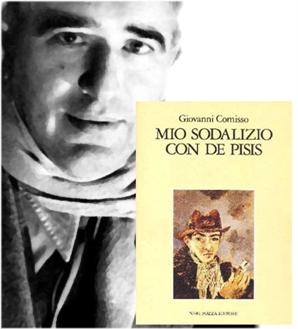 Un'immagine giovanile di Giovanni Comisso con la copertina del volume "Mio sodalizio con De Pisis" in una libera interpretazione di Leonardo Basile