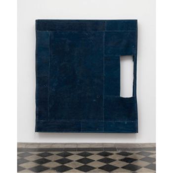 Simon Callery - Blue Painting (Ravenna), 2018 - tela, tempera, filo, legno / canvas, distemper, thread, wood - 223 x 203 x 27 cm - © Simon Callery. All Rights Reserved DACS/Artimage 2023