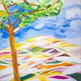 FRAZZETTO 01 Paesaggio con albero 2024 - tecnica acrilico e tecnica mista su tela 70x70 cm