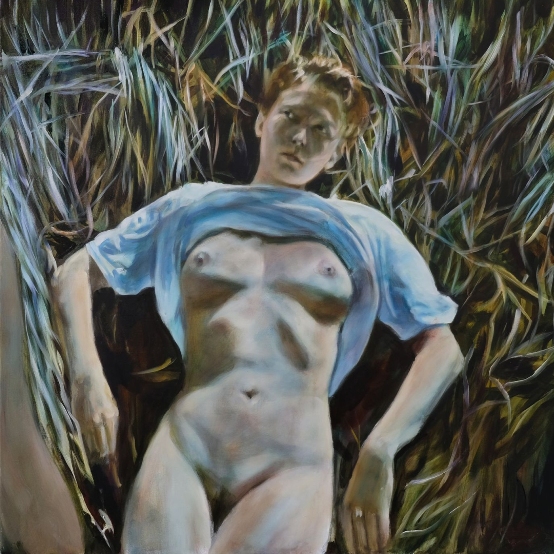 Iva Lulashi, Più pallida dell’erba, 2021, olio su tela, 70 x 70 cm. Courtesy dell'artista. Collezione Giuseppe Iannaccone. Photo Courtesy Ludovica Mangini