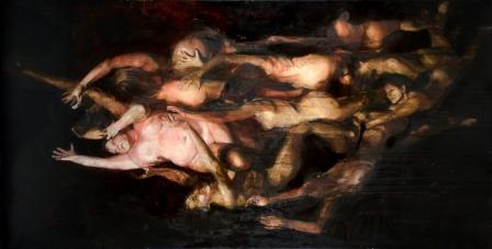 Enno dannati i peccator carnali, 2012, olio  su tela  oil on canvas, cm 120x300