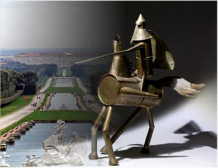 Una scultura di Dalisi in un montaggio fotografico 