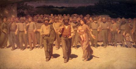 « Siamo in un paese di campagna, sono circa le dieci e mezzo del mattino d'una giornata d'estate, due contadini s'avanzano verso lo spettatore, sono i due designati dall'ordinata massa di contadini che van dietro per perorare presso il Signore la causa comune... » - (Giuseppe Pellizza, Volpedo, 1892)