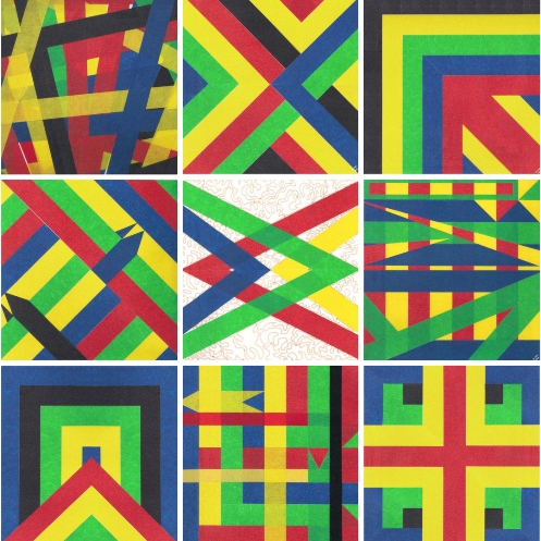 Immagine che assiema gli ultimi lavori grafici di Leonardo Basile (nome della serie: Conflitti).