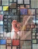 Un selfie di Leonardo Basile assiemato ad una immagine riproducente un collage dello stesso (Omaggio a Piet Mondrian)