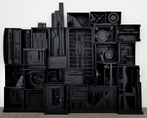 Nevelson, Louise Untitled (Sky Cathedral), 1970-1975 wood painted black 9' 11" x 11' 10" x 1' 11" (302.3 cm x 360.7 cm x 58.4 cm), 14 elements plus 2 part base, 16 elements total No. 00828.03