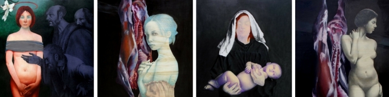 Paricolari di quattro opere in esposizione a "Donne, sante, modelle e altro "