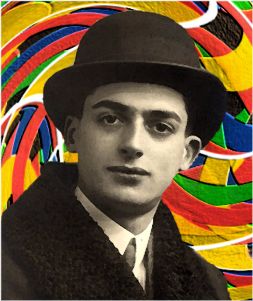 Ritratto di un giovane Guglielmo Sansoni in una elaborazione grafica di Leonardo Basile