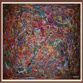 BaSiLe - 'Senza zona d'ombra', acrilici e smalti su spatolato grana fine, su legno; cm 90 x 129 - 30 gennaio 2025